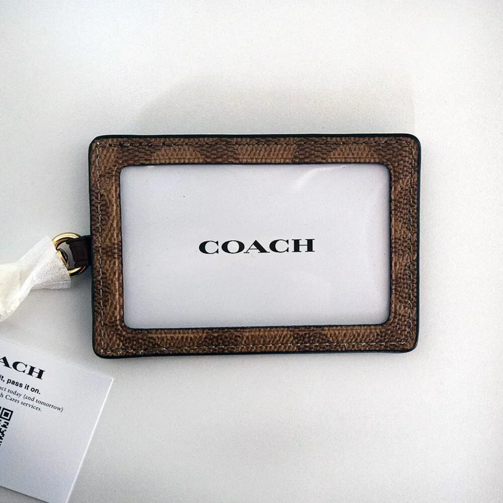 COACH ID Lanyard In Signature Canvas Tan Saddle